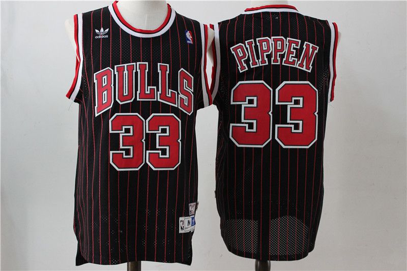 Men Chicago Bulls #33 Pippen Black red stripw Throwback NBA Jerseys->chicago bulls->NBA Jersey